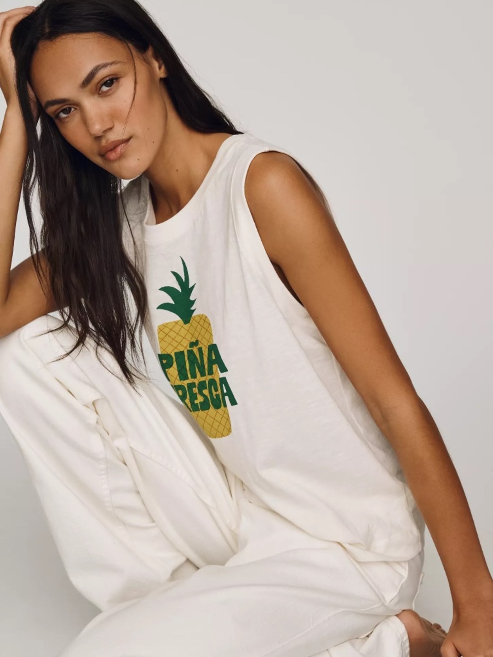 Anthropologie Maeve Cotton Piña Fresca Tee Pineapple Print Muscle Top 3X Plus
